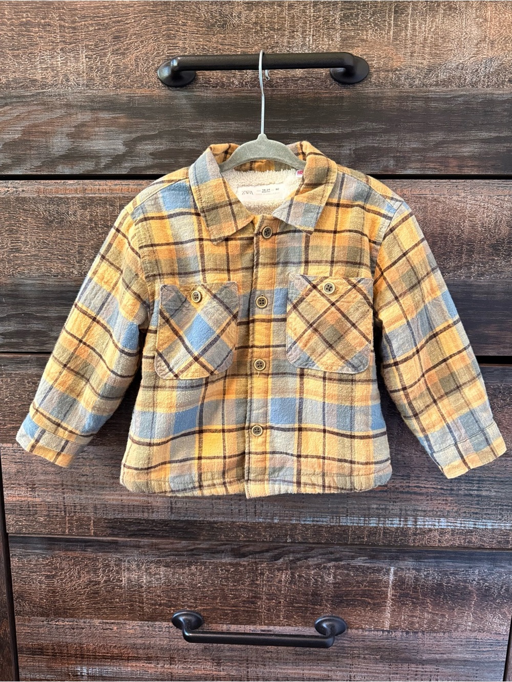 Zara Yellow & Blue Plaid Puffer Jacket